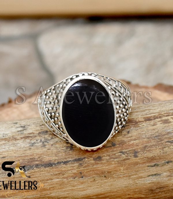 Natural Black Onyx Ring, Men's Ring, 925 Sterling Silver Ring, Gift For Him