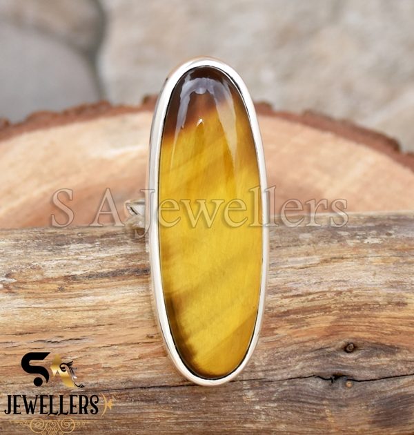 Natural Tiger Eye Ring, Big Stone Ring, 925 Sterling Silver, Gift For Her