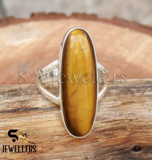 Natural Tiger Eye Ring, Band Ring, 925 Sterling Silver, Women's Ring