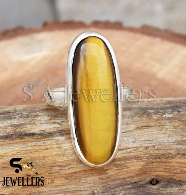 Natural Tiger Eye Ring, Band Ring, 925 Sterling Silver, Women's Ring