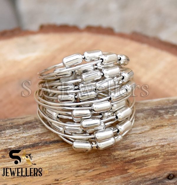 925 Sterling Silver Bamboo Stack Band Ring, Multi Layer Ring, Wire Wrap Ring