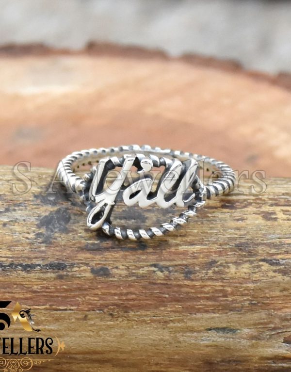 Y'all Rope Ring, 925 Sterling Silver Ring, Letters Ring, Twisted Band Ring