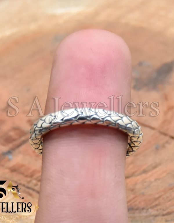 Stacking band ring with detailed snake skin texture, 925 Sterling Silver