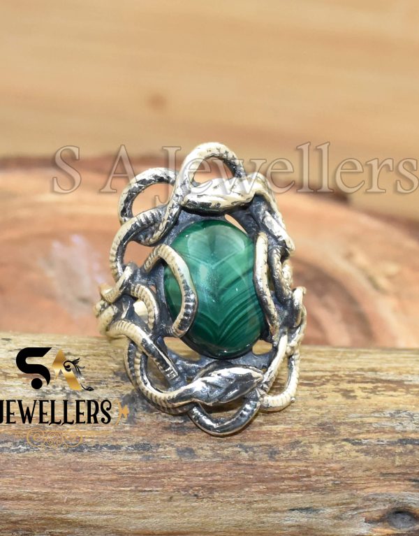 Natural Malachite Ring, 925 Silver Ring, Snake Ring, Gift For Her