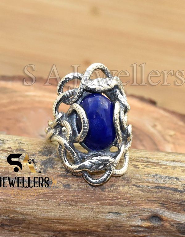Natural Lapis Lazuli Ring, Gemstone Snake ring, 925 Sterling Silver Ring