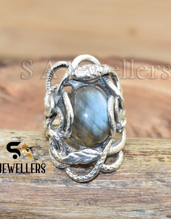 Natural Labradorite Ring, 925 Silver Ring, Snake Ring, Thumb Ring