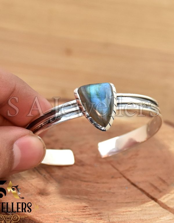 Natural Labradorite Bangle, 925 Sterling Silver Bangle,