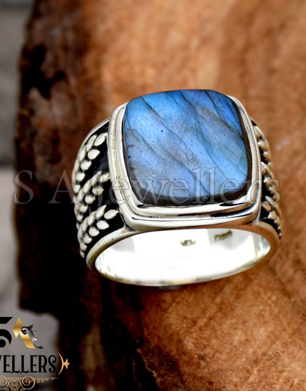 Labradorite Men's Ring, 925 Sterling Silver Ring, Handmade Jewelry