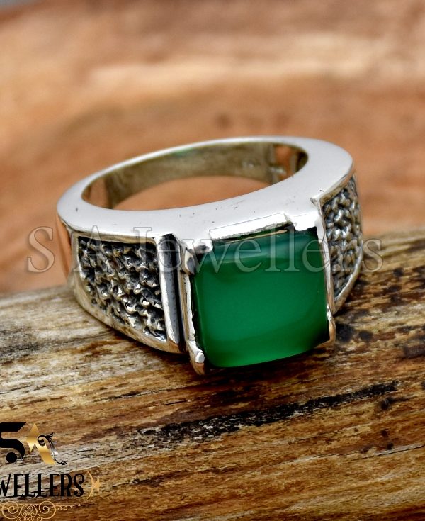 Green Onyx Men's Ring, 925 Sterling Silver Ring,