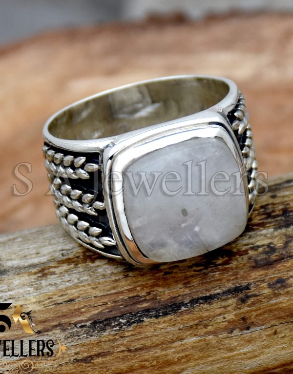 Rainbow Moonstone Men's Ring, 925 Sterling Silver Ring, Gift For Her