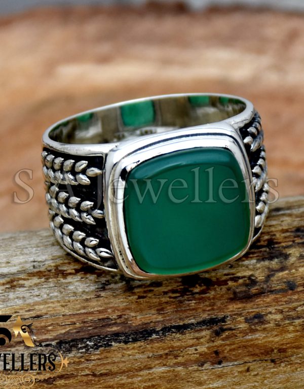 Green Onyx Men's Ring, 925 Sterling Silver Ring, Gift For Her