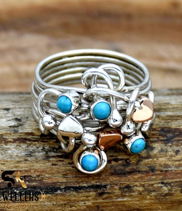 Turquoise Ring, 925 Sterling Silver Ring, Handmade Wire Ring, Two Tone Wire Ring