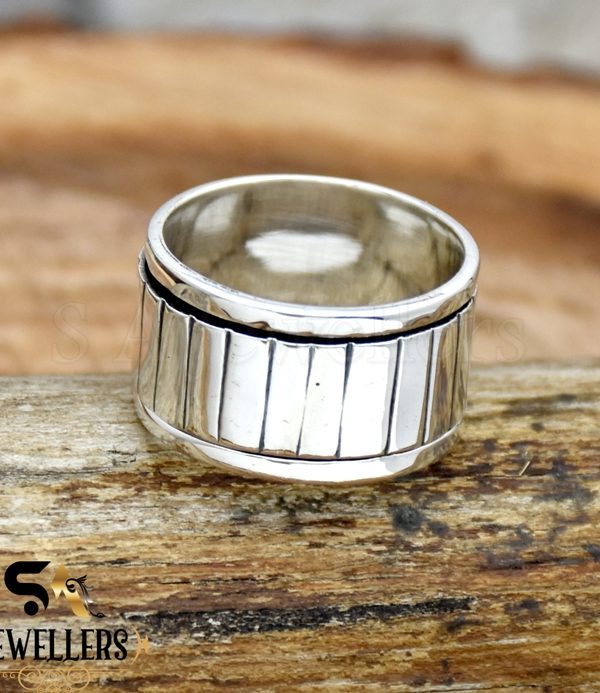 Spinner Band Ring, 925 Sterling Silver Ring, Spinner Band With Gear Pattern, Spinning Ring