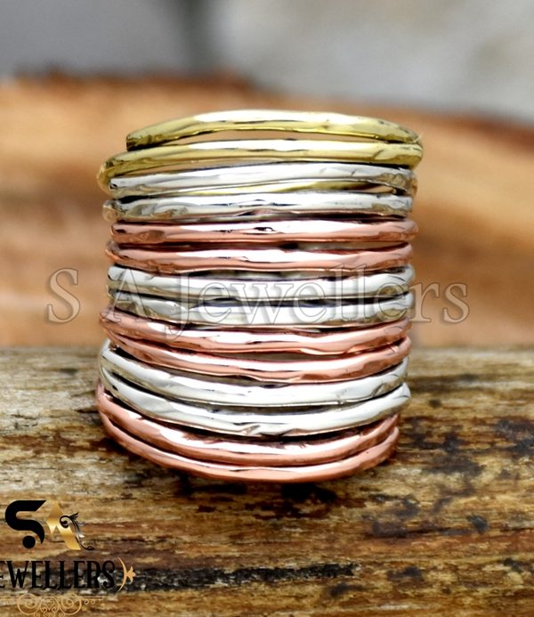 Mixed Metals Stack Rings. Hammered skinny stacking rings. Copper/Brass/Sterling silver