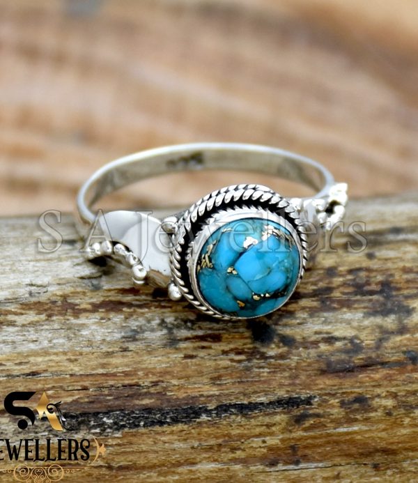 Blue Copper Turquoise Ring, 925 Sterling Silver Ring, Boho Ring