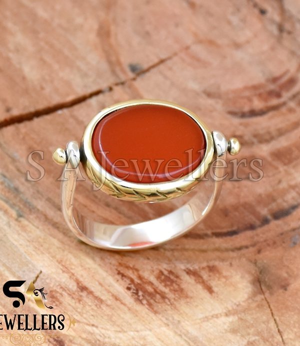 Carnelian Ring, 925 Sterling Silver Ring, Handmade Ring, Tow Tone Ring