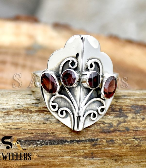 Natural Garnet Ring, 925 Sterling Silver Ring, Garnet Ring, Handmade Silver Ring, Multi Stone Ring