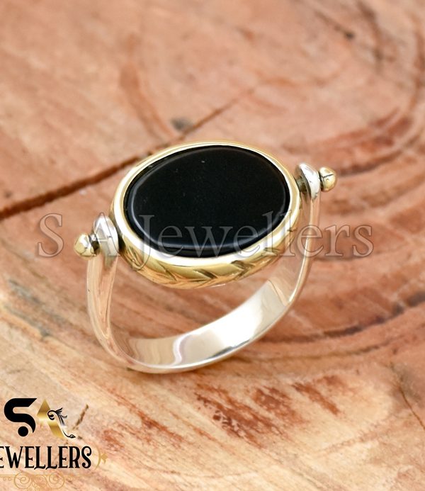 Black Onyx Ring, 925 Sterling Silver Ring, Handmade Ring, Tow Tone Ring