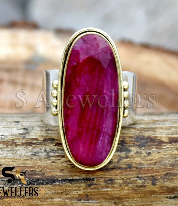 Indian Ruby Ring, 925 Sterling Silver Ring, Two Tone Ring, Gift For Her
