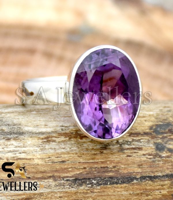 Natural Amethyst Ring, 925 Sterling Silver Ring, Faceted Silver Ring, Gift For Her,