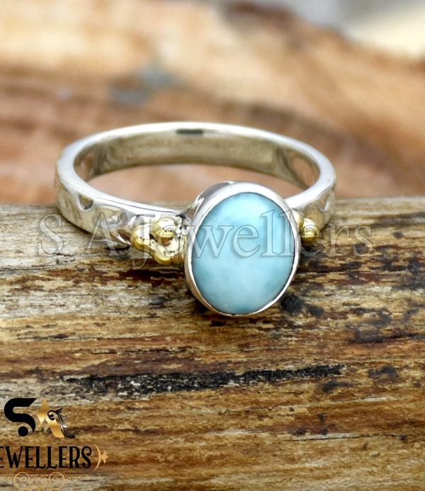 Larimar Handmade 925 Sterling Silver Ring, Gift For Her, Two Tone Ring