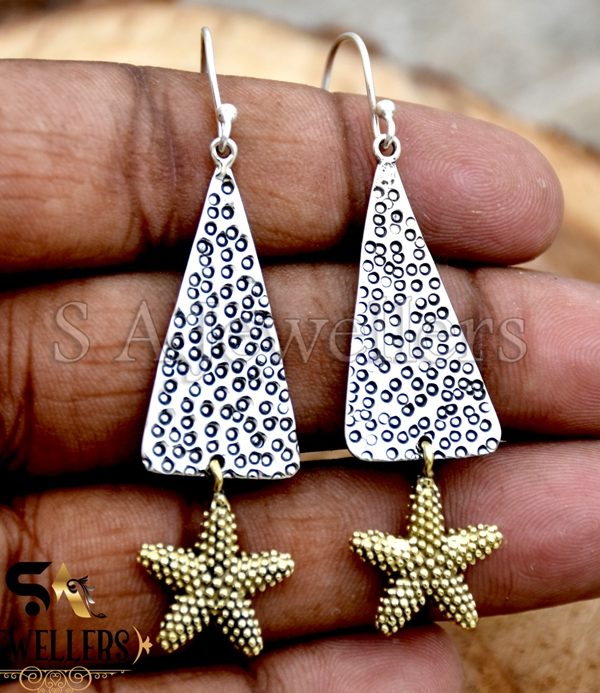 Starfish Earrings, Sterling Silver Earring, Handmade Two Tone Earring, 925 Sterling Silver Earring,