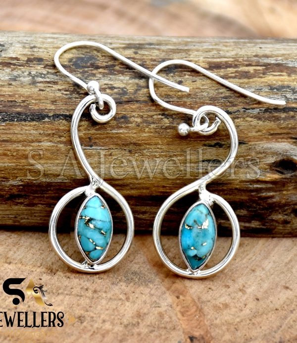 Blue Copper Turquoise Earring, 925 Sterling Silver Earring, Designer Silver Earring