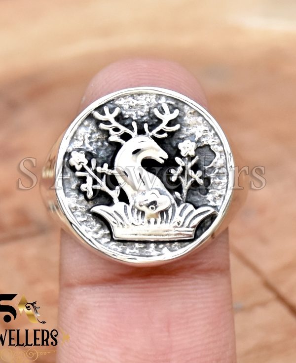 Northern Reindeer Ring, 925 Sterling Silver Ring, Handmade Wide Band Ring