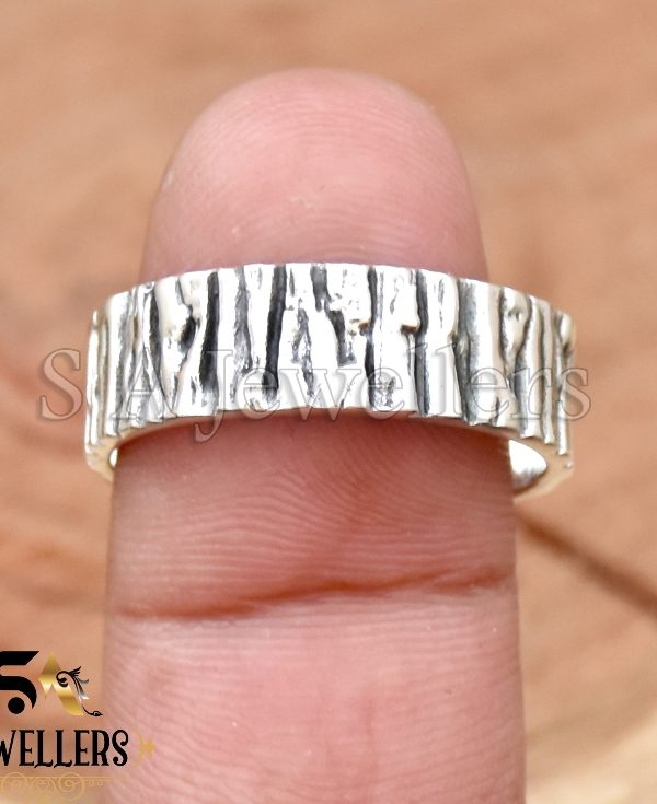 Wedding Tree Bark Ring, 925 Sterling Silver Woodgrain Ring,