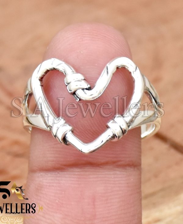 Barbed Wire Heart Ring, 925 Sterling Silver Ring, Punk Ancient Hollow Heart Ring