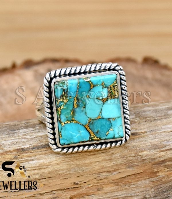 Blue Copper Turquoise Ring, 925 Sterling Silver Ring, Handmade Jewelry