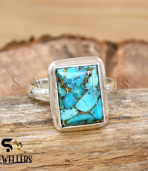 Blue Copper Turquoise Ring, 925 Sterling Silver Ring, Handmade Jewelry