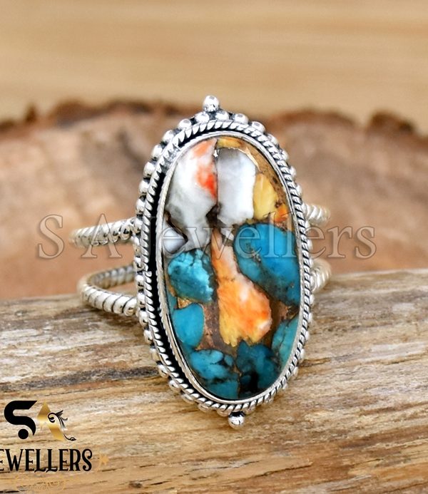 Oyster Copper Turquoise Ring, 925 Sterling Silver Ring, Designer Ring