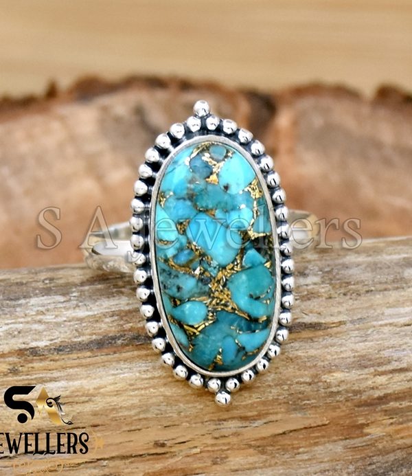 Blue Copper Turquoise Ring, 925 Sterling Silver Ring, Designer Ring
