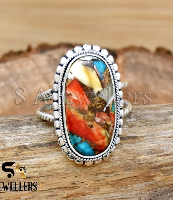 Pink Dahlia Turquoise Ring, 925 Sterling Silver Ring, Designer Ring