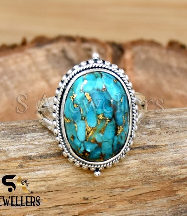 Blue Copper Turquoise Ring, 925 Sterling Silver Ring, Designer Ring