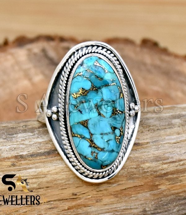 Blue Copper Turquoise Ring, 925 Sterling Silver Ring, Designer Ring