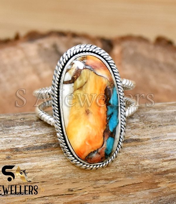 Oyster Copper Turquoise Ring, 925 Sterling Silver Ring, Designer Ring