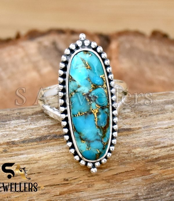 Blue Copper Turquoise Ring, 925 Sterling Silver Ring, Designer Ring