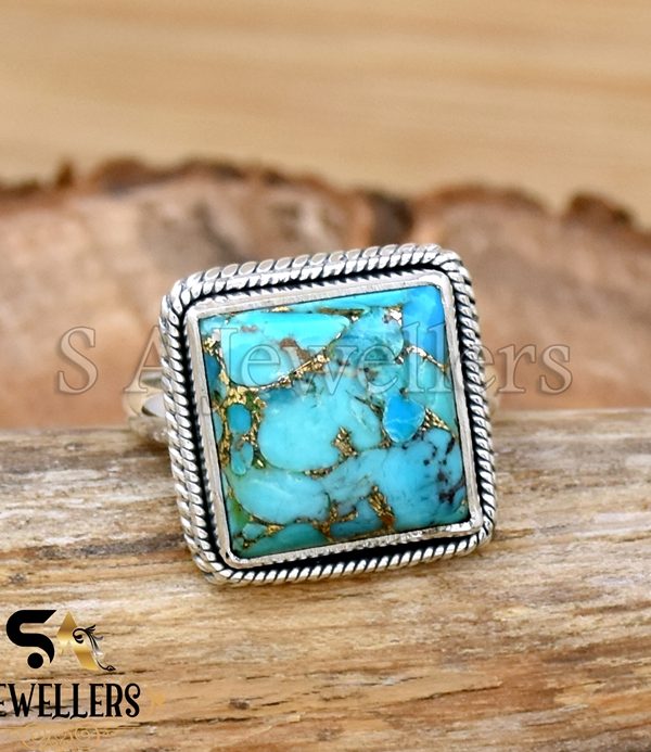 Blue Copper Turquoise Ring, 925 Sterling Silver Ring, Designer Ring