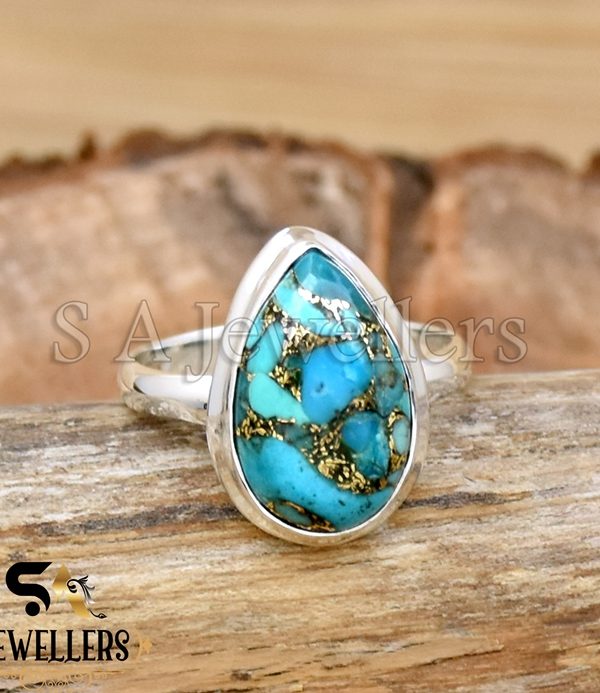 Blue Copper Turquoise Ring, 925 Sterling Silver Ring, Boho Ring