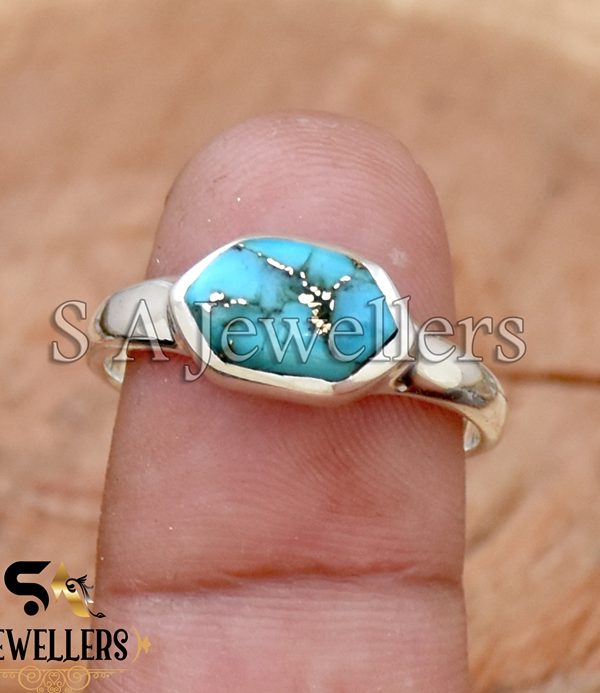 Blue Copper Turquoise Ring, 925 Sterling Silver Ring, Handmade Jewelry Ring