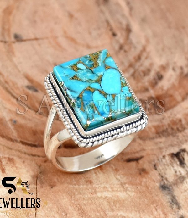 Blue Copper Turquoise Ring, 925 Sterling Silver Ring, Designer Ring