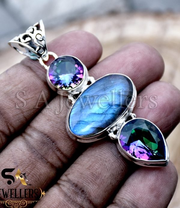 Labradorite and Mystic Topaz Pendant, 925 Sterling Silver Pendant, Unique Girls Jewelry