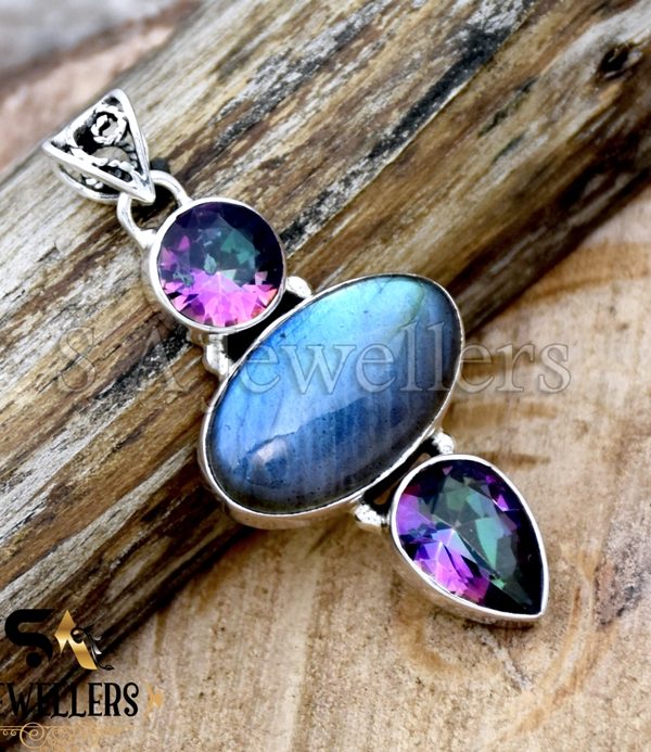 Blue Labradorite Silver Pendant, Mystic Topaz Pendant, 925 Sterling Silver Pendant