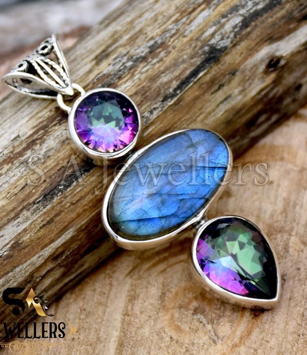 Blue Labradorite Silver Pendant, Mystic Topaz Pendant, 925 Sterling Silver Pendant