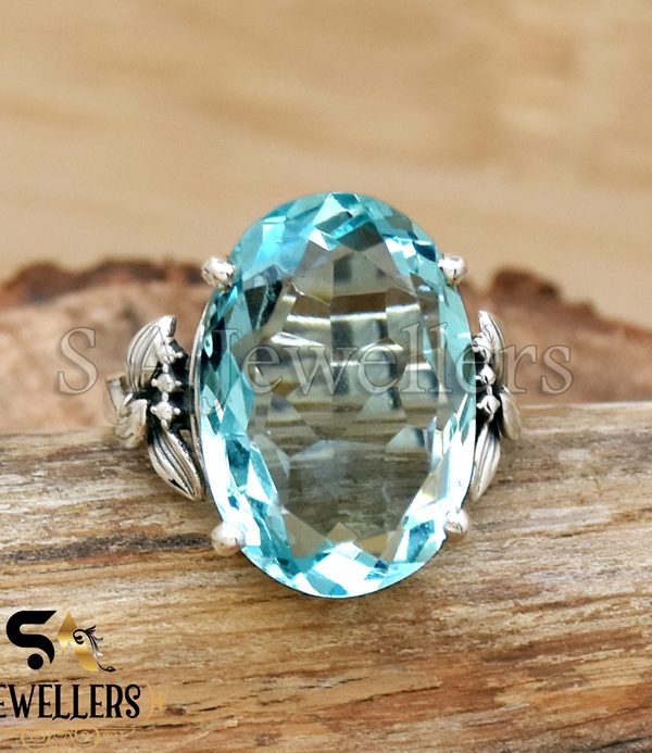 Blue Topaz Ring, 925 Sterling Silver Ring, Statement Ring,