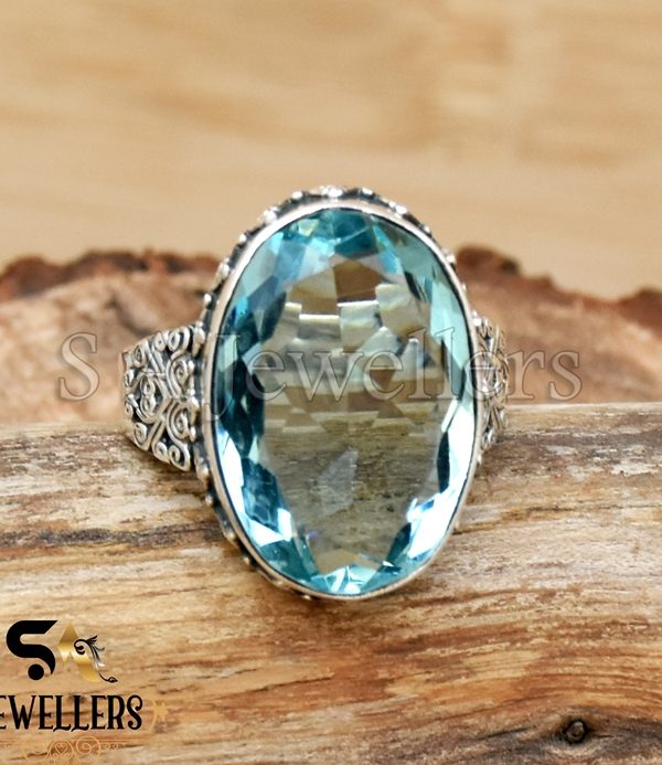Blue Topaz Ring, 925 Sterling Silver Ring, Statement Ring,