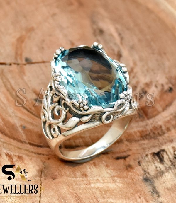 Blue Topaz Ring, 925 Sterling Silver Ring, Designer Band Ring