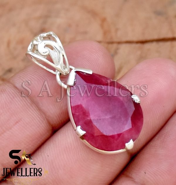 Indian Ruby Pendant, 925 Sterling Silver Pendant, Gift For Her